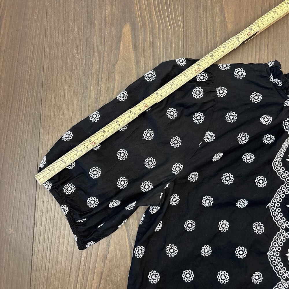 LOFT Black Embroidered Puff Sleeve Top Women's Size Large Boho Cottagecore - Picture 13 of 15